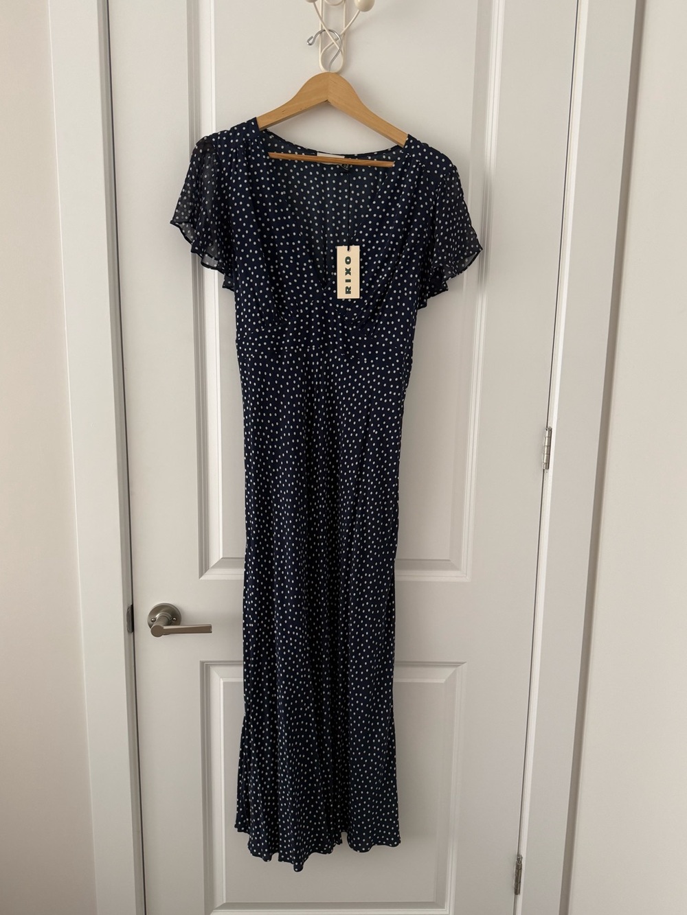 *NWT* RIXO Florida Navy Blue Polka Dot Midi Dress XL/UK 16 - Picture 4 of 7